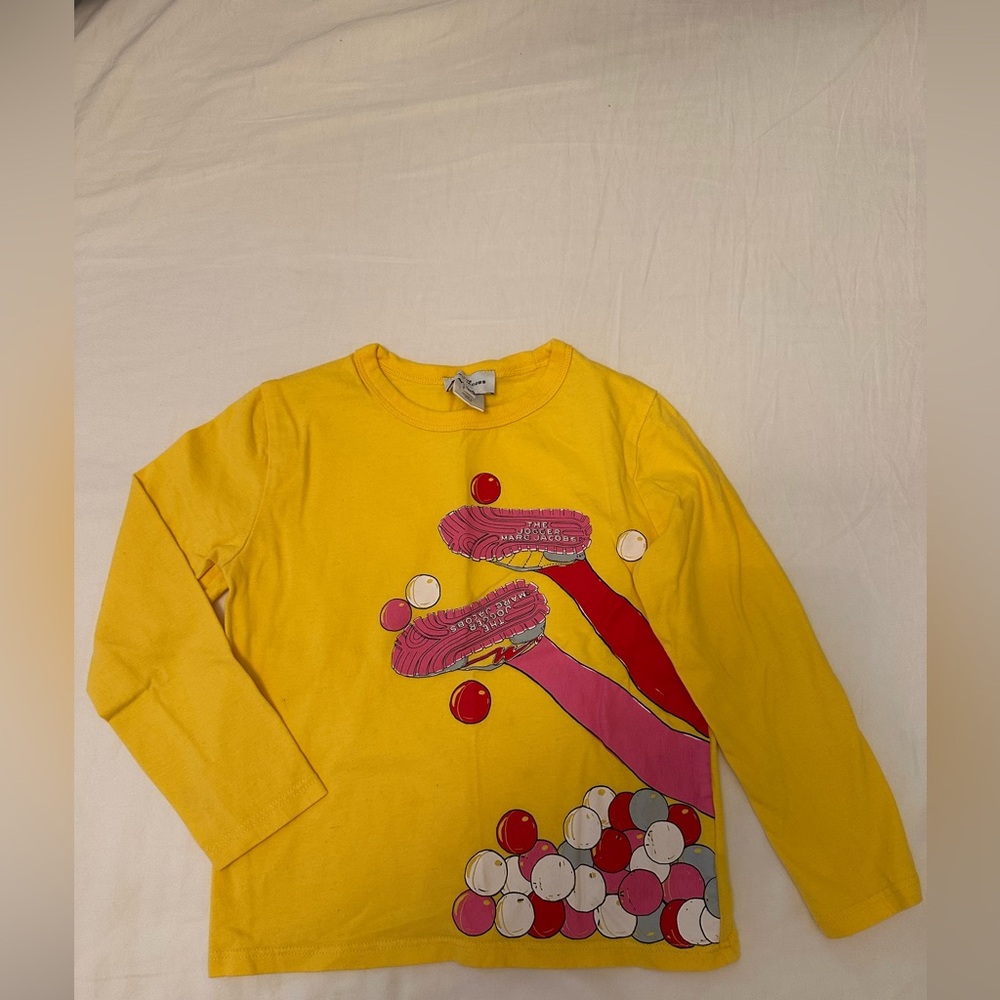 Marc JACOBS-Girls yellow Logo Long Sleeve Top, size 6, cotton